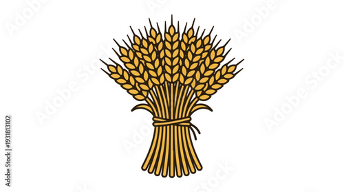 Illustration of a bundle of golden wheat tied with a string against a white background.