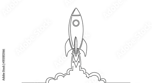 Minimalist Rocket Launching With Smoke Trail Outline