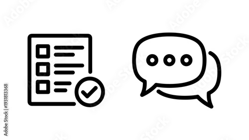 Checklist icon with a checkmark and speech bubble icon representing feedback or communication.
