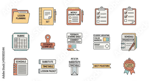 Various Cartoon Style Office Documents Icons.