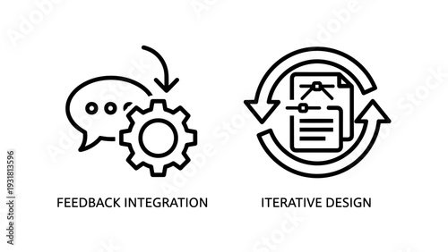 Feedback Integration and Iterative Design Process Line Icons for Continuous Improvement and Agile Development Workflows.