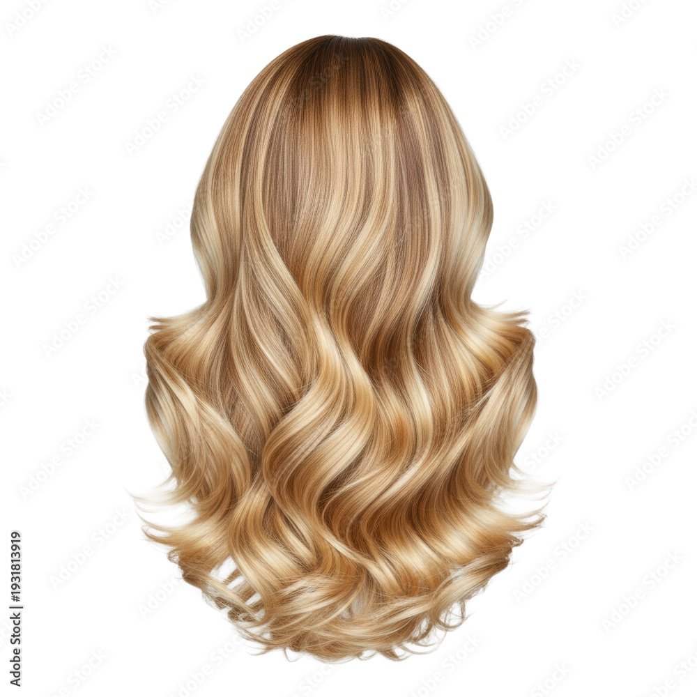 Naklejka premium ultra realistic top-down studio shot of long, wavy, multi-tonal blonde hair, perfectly arranged with crisp texture and shadowless light. concept for high-end beauty advertising
