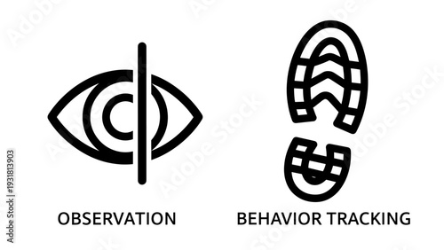 Digital privacy icons: eye for observation and footprint for behavior tracking, illustrating data monitoring and user analytics concepts