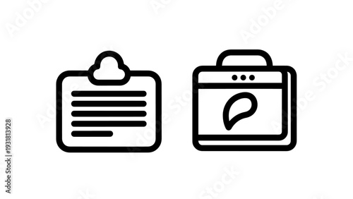 Document and analytics icons: clipboard with lines for notes or records and briefcase with chart for business data analysis and reporting