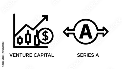 Icons for venture capital and series A funding, illustrating financial growth chart and investment round symbol