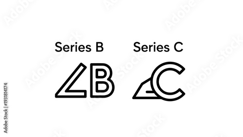 Icons representing Series B and Series C investment rounds, symbolizing financial stages for startups and businesses