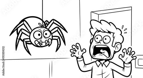 Hand drawn cartoon spider character sitting on a branch with a funny smiling face in a playful vector illustration style