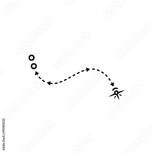 A simple line drawing depicts a ballistic missile launch and trajectory with a dotted line and arrows on a plain white background.