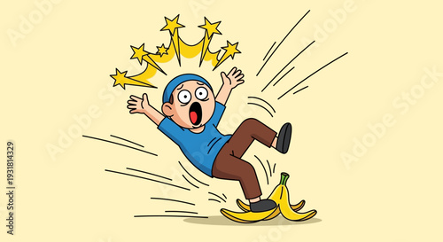 Man jumping surfing and playing guitar cartoon vector illustration