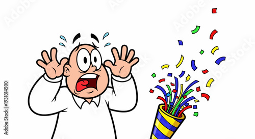 Funny cartoon man wearing headphones listening to music vector illustration character