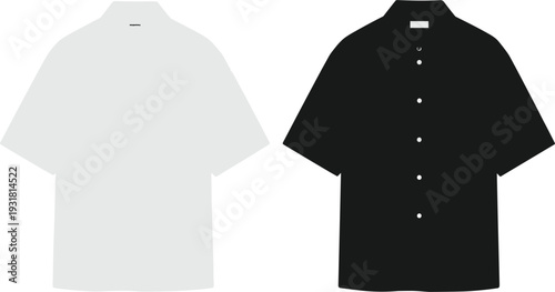 Black and white short sleeve button down shirt mockup set