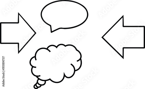 Brain with speech bubble and communication arrows
