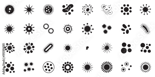 Microorganism and Bacteria Silhouette Icon Collection - 32 Pathogen Vector Set