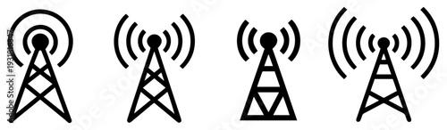 radio tower antenna vector icons set