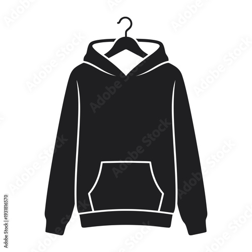 Black Hoodie Hanging Hanger Silhouette Vector Icon — Hooded Sweatshirt Display Clothing Clipart
