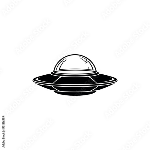 Flying saucer UFO icon, alien spacecraft silhouette for science fiction or mystery themes, simple vector