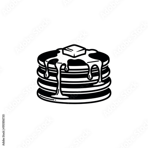 Silhouette of a stack of pancakes with melting butter and syrup, advertising breakfast and comfort food
