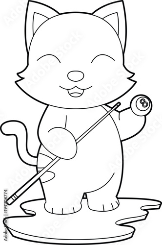 Cat Billiards Cue Sports Animal Vector Graphic Art Illustration