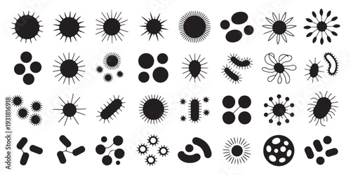 Bacterial and Viral Microorganism Silhouette Icons - 32 Medical Vector Graphics