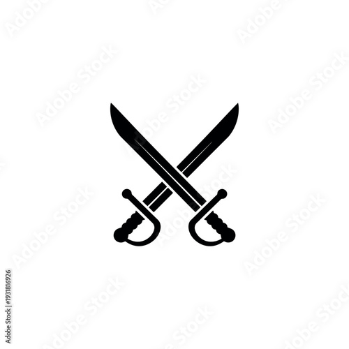 Two crossed sabers or swords in black silhouette, representing conflict, battle, or historical duels.
