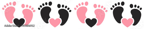 baby footprints heart love icon set