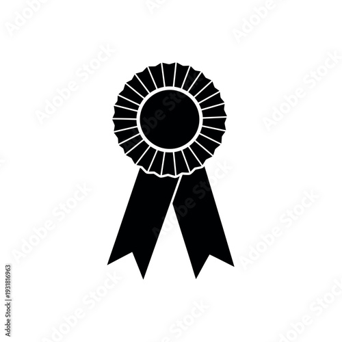 Circular rosette award ribbon in black silhouette, symbolizing achievement, victory, and recognition.