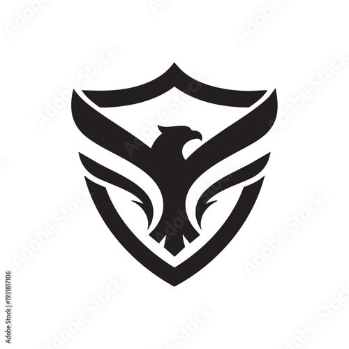 Eagle silhouette inside a shield, security and power logo vector illustration.