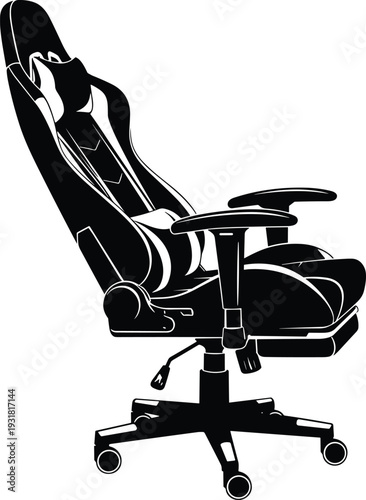 PrintSilhouette of ergonomic gaming chair, modern office seat design, comfort support vector illustration for workspace