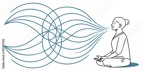 Person meditating while colorful swirls emanate from their body