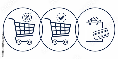 Icons representing online shopping, order confirmation, and payment.