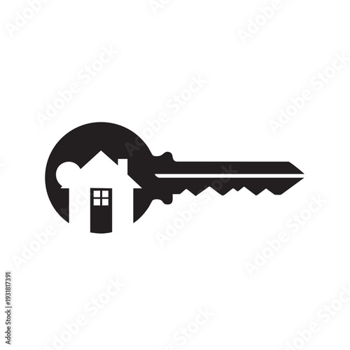 House Key Logo Design, Real Estate and Home Security Symbol.