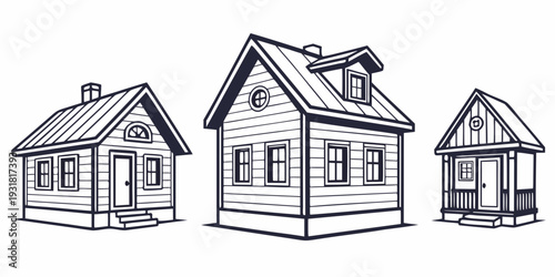 Three distinct houses showcasing different architectural styles and features