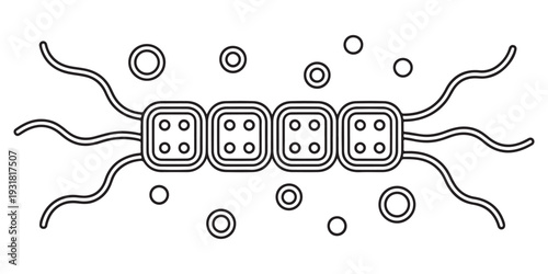 Abstract Cellular Network Diagram. Line Art Illustration of Interconnected Square Cells for Science and Technology Concepts.