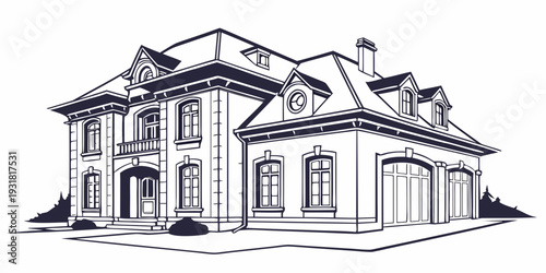 A large, elegant house with symmetrical design and multiple windows.