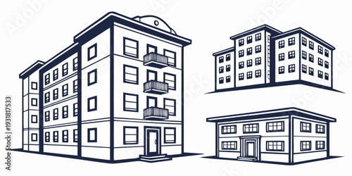 Three distinct buildings showcasing different architectural styles and designs.