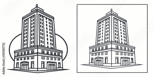 Illustration of a tall building with a circular arrow indicating a transformation.