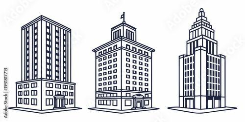 Three distinct architectural buildings showcasing unique design elements and styles