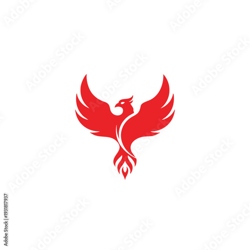 Red phoenix bird silhouette logo icon, mythical fire bird vector illustration.