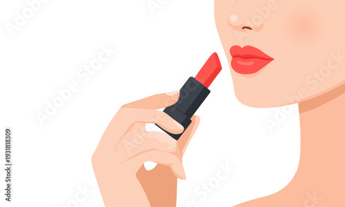   Woman applying lipstick