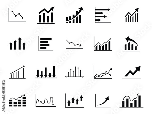 Financial Analytics and Growth Graph Icons, Business Statistics Dashboard Chart Vector Set. Growth  icon set. Financial profit  line and solid icon set. eps10