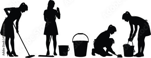 PrintSilhouettes of cricket player batting stances, sports action posture vector illustration, athletic gam