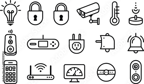 Set of 16 security and technology icons vector