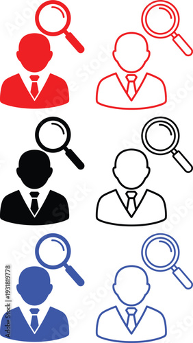 Magnifying glass over business man icon set for search investigation analysis recruitment hire