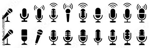 microphone audio sound podcast icon set