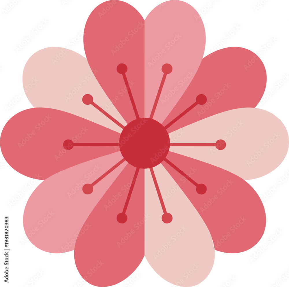 Fototapeta premium Pink floral vector icons set isolated on white background, simple flat blossom designs for spring, summer, wedding and greeting cards