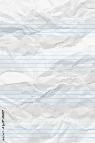 White clean crumpled notebook paper with lines