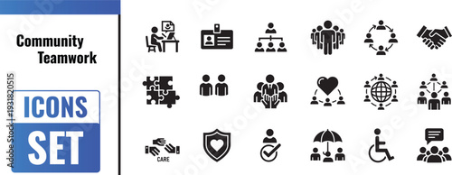 Community Teamwork Icons Set for Community and Teamwork Concepts