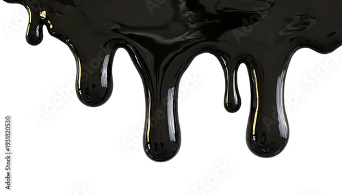 Crude oil flowing across the surface. Transparent background.