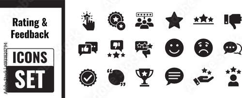 Rating and feedback icons set for user reviews and ratings system