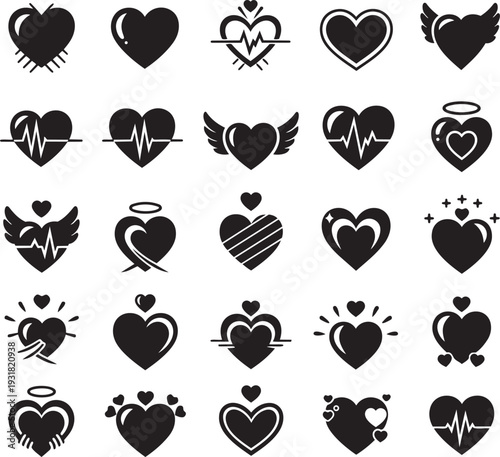 Collection of heart icons and symbols in various styles and designs heart